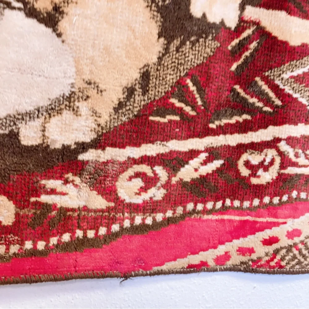 Vintage Red Velvet Bohemian Cats Kittens Belgium Tapestry Wall Hanging Rug Art